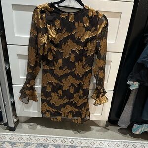 Elegant Brown and Gold Floral Dress